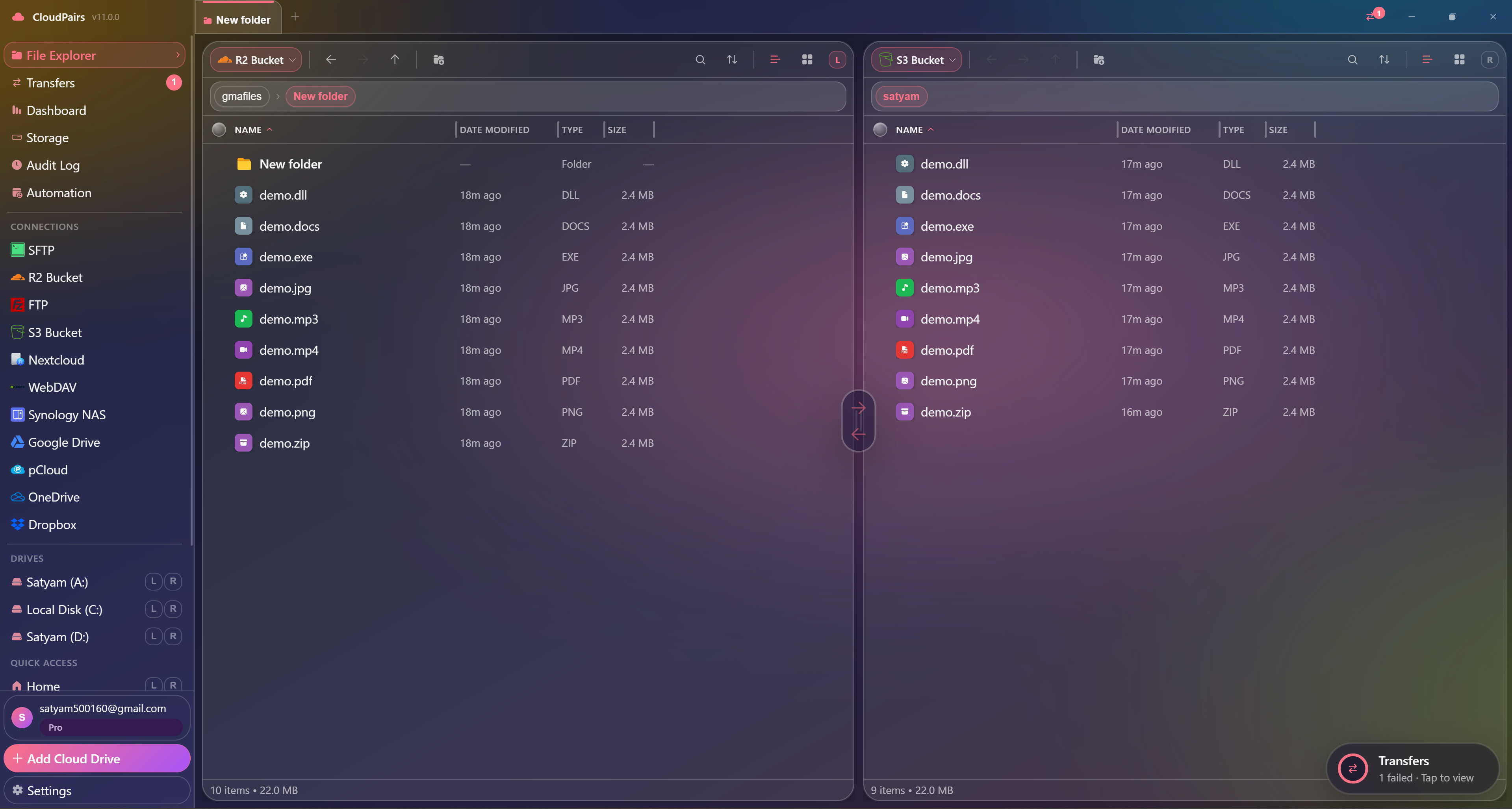 CloudPairs Cloud-to-Cloud Transfer file manager
